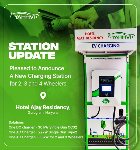 Yahhvi - EV Charging installs Fast Charging points at Kherki Daula Toll Plaza Situated Hotel Ajay Residency 