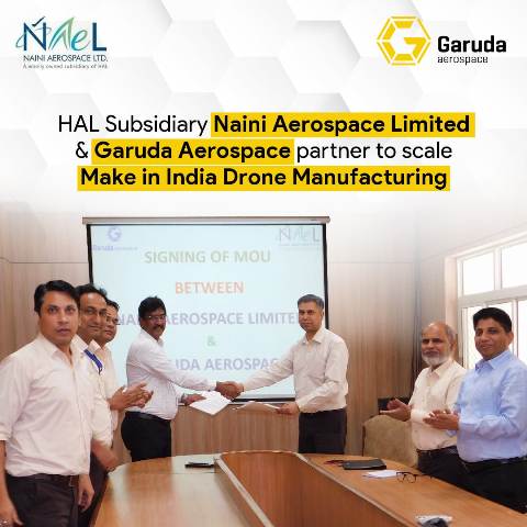 Garuda Aerospace and Naini Aerospace, a subsidiary of HAL partners to scale manufacturing of Make in India Drones