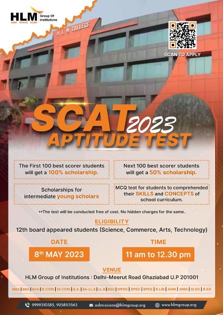 2000+ students will appear for HLM Group’s SCAT Aptitude Test in the bid to earn scholarship program benefits