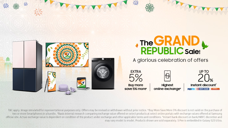 Samsung Announces its Grand Republic Day Sale with Mega Offers on Samsung.com, Samsung Shop App and Samsung Exclusive Stores