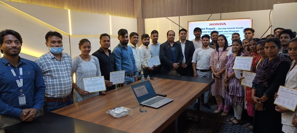 Honda India Foundation (HIF) organised the ‘Valedictory Ceremony’ under Project Pragati (One Step towards Growth) Training Completion of GDA (General Duty Assistant) in Uttar Pradesh   