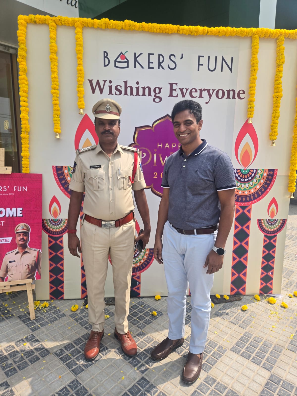 Chief Guset Circle SHO Ganesh Patel With Baker's Fun founder Mr Sheshu during Baker's fun Diwali Celebrations