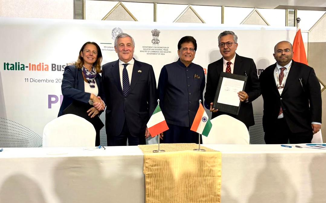 MOU signing in the presence of Sh. Piyush Goyal, Union Minister of Commerce and Industry & Italy’s Foreign Minister Antonio Tajani and India’s Commerce 1
